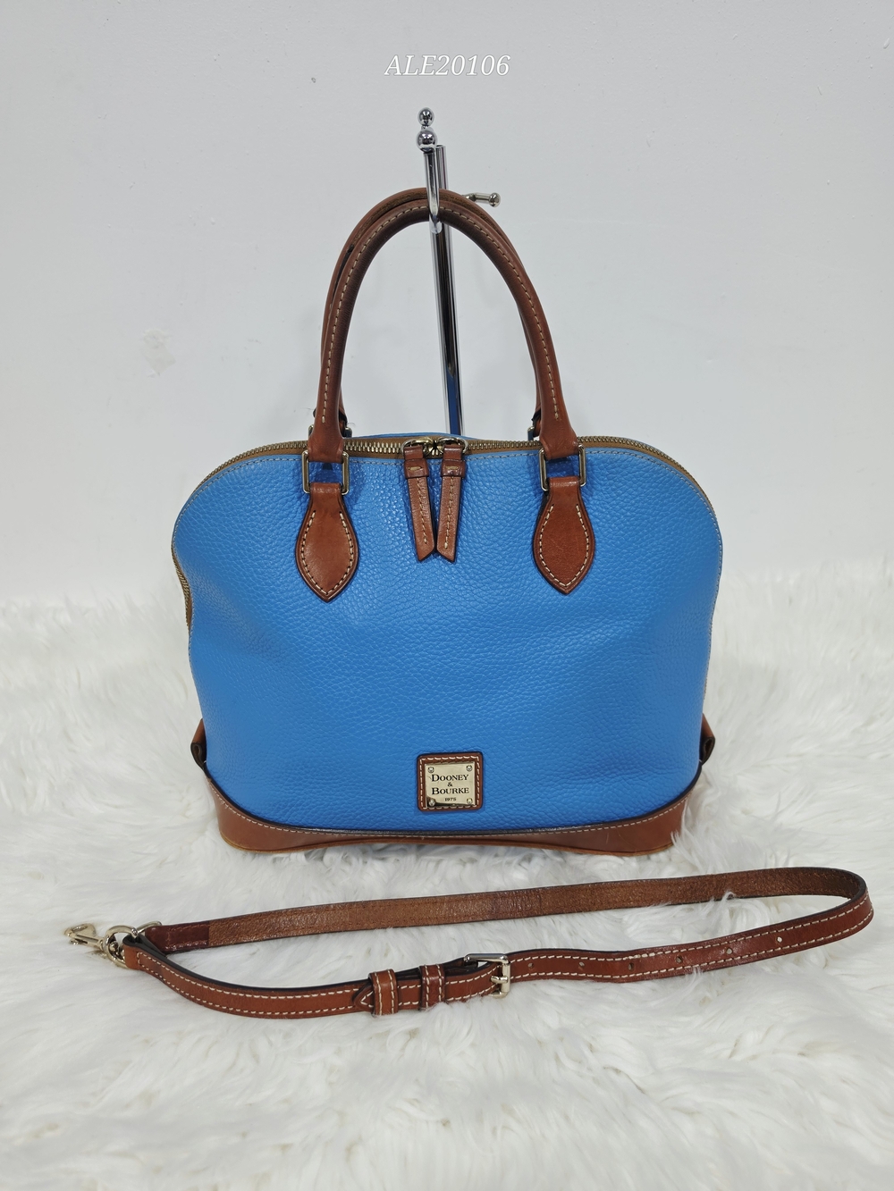 Dooney & Bourke Women's Medium Zip Zip Satchel Blue Brown Leather Bag